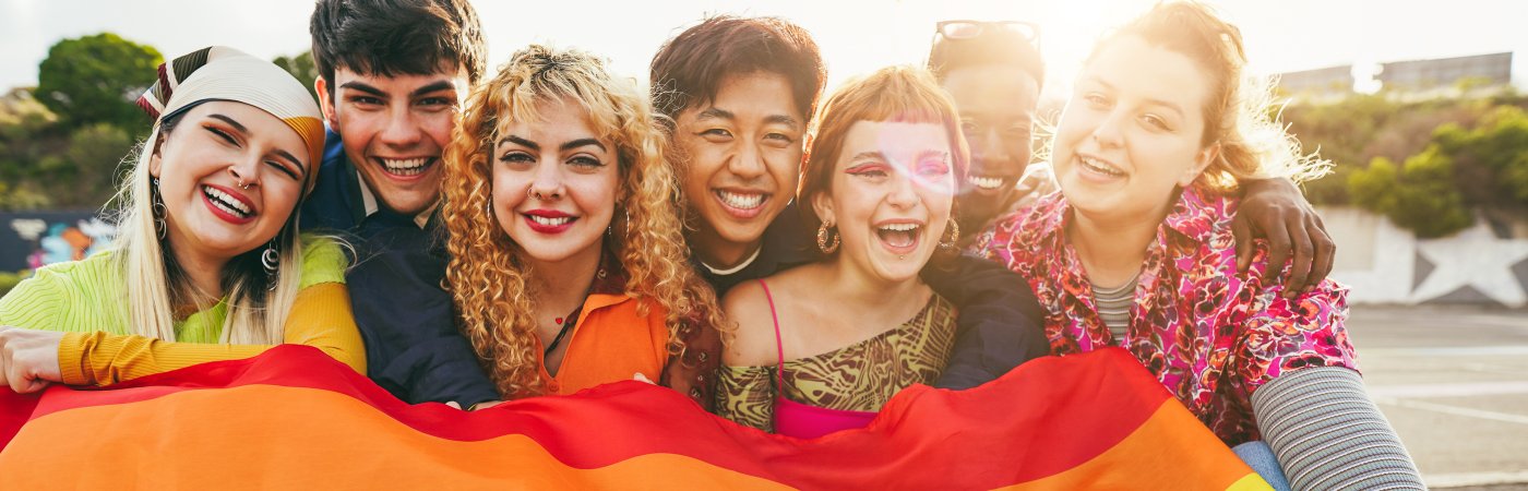 Students and Pride flag