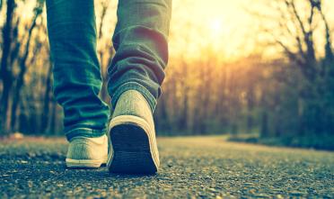 A person walks outside