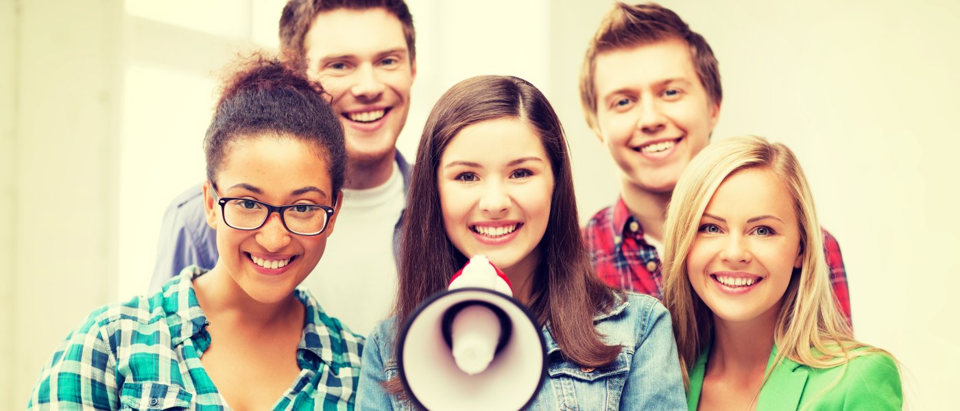 Students with megaphone