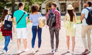 students walking on campus