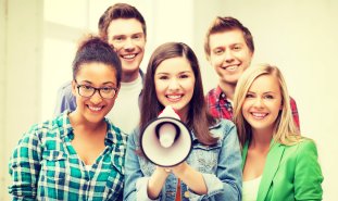 Students with megaphone
