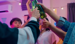 Alcohol bottles at a party